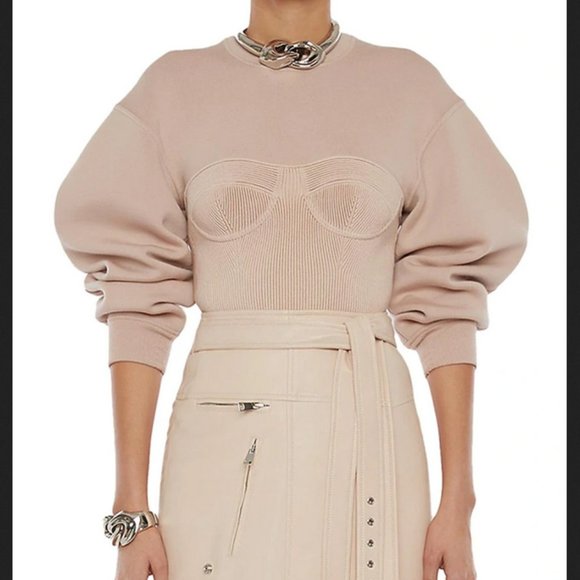 NWOT $2470 Alexander McQueen Corset Puff-sleeve Cotton Sweatshirt Knit top - Picture 2 of 13